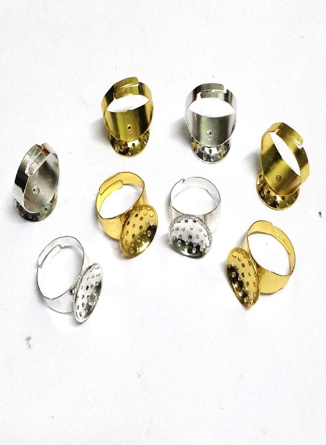 Excellentcrafts قواعد خواتم معدنية قابلة للتعديل من إكسيلنت كرافتس لصنع المجوهرات - عبوة من 10 قطع (5 ذهبية + 5 فضية) - تشكيلة متنوعة من قطع الخواتم بتصاميم جالي للراتنج، مشاريع الحرف اليدوية - Image 1